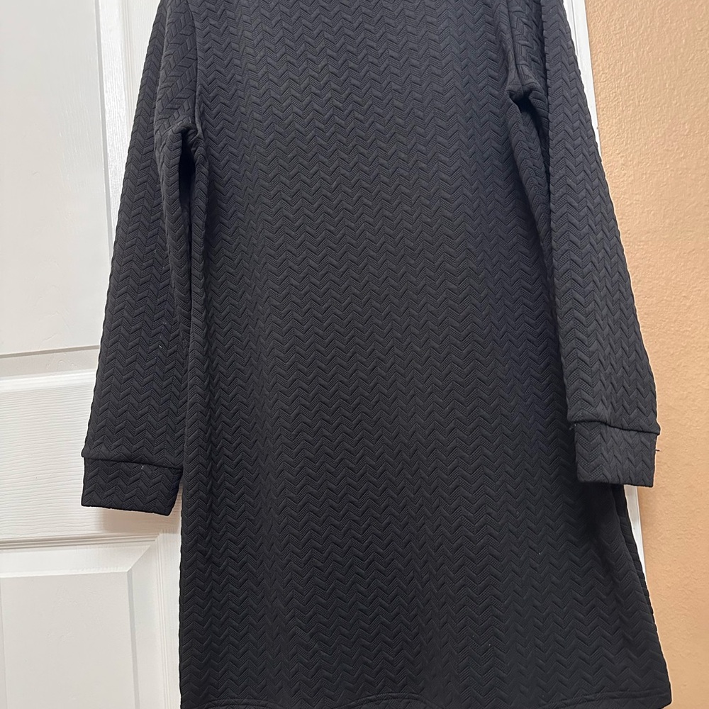 Black Textured Long Sleeve Sweater Dress